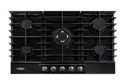 Indigo Gas Hob 76x50cm IH75B | 5 Burners | Cast Iron Grates | Black Finish
