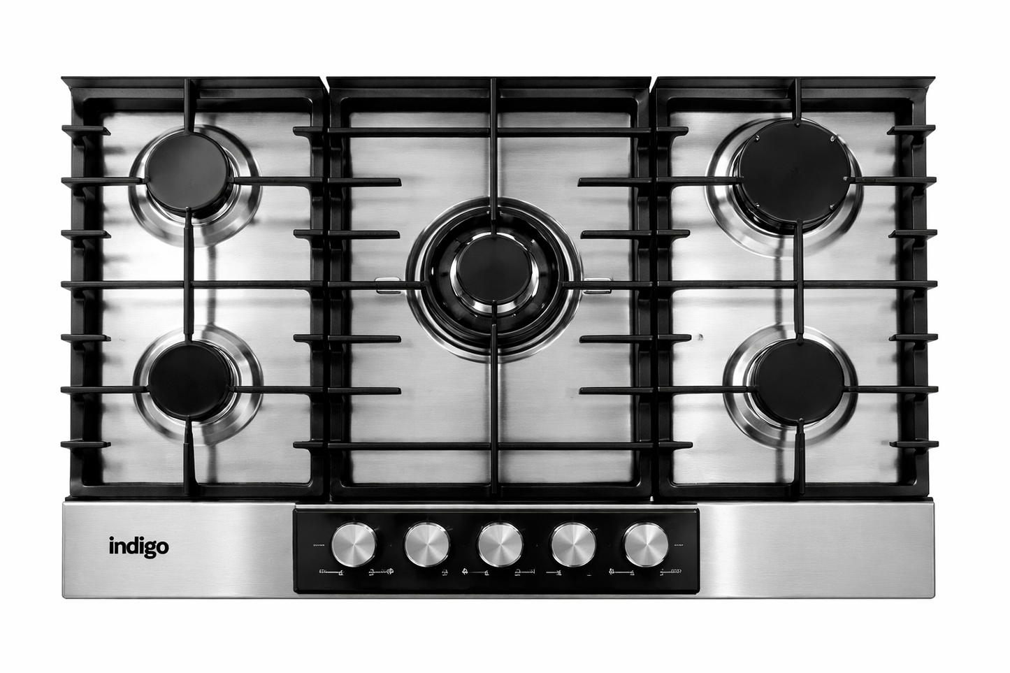 Indigo Gas Hob 76x50cm IH75X | 5 Burners | Cast Iron Grates | Stainless Steel