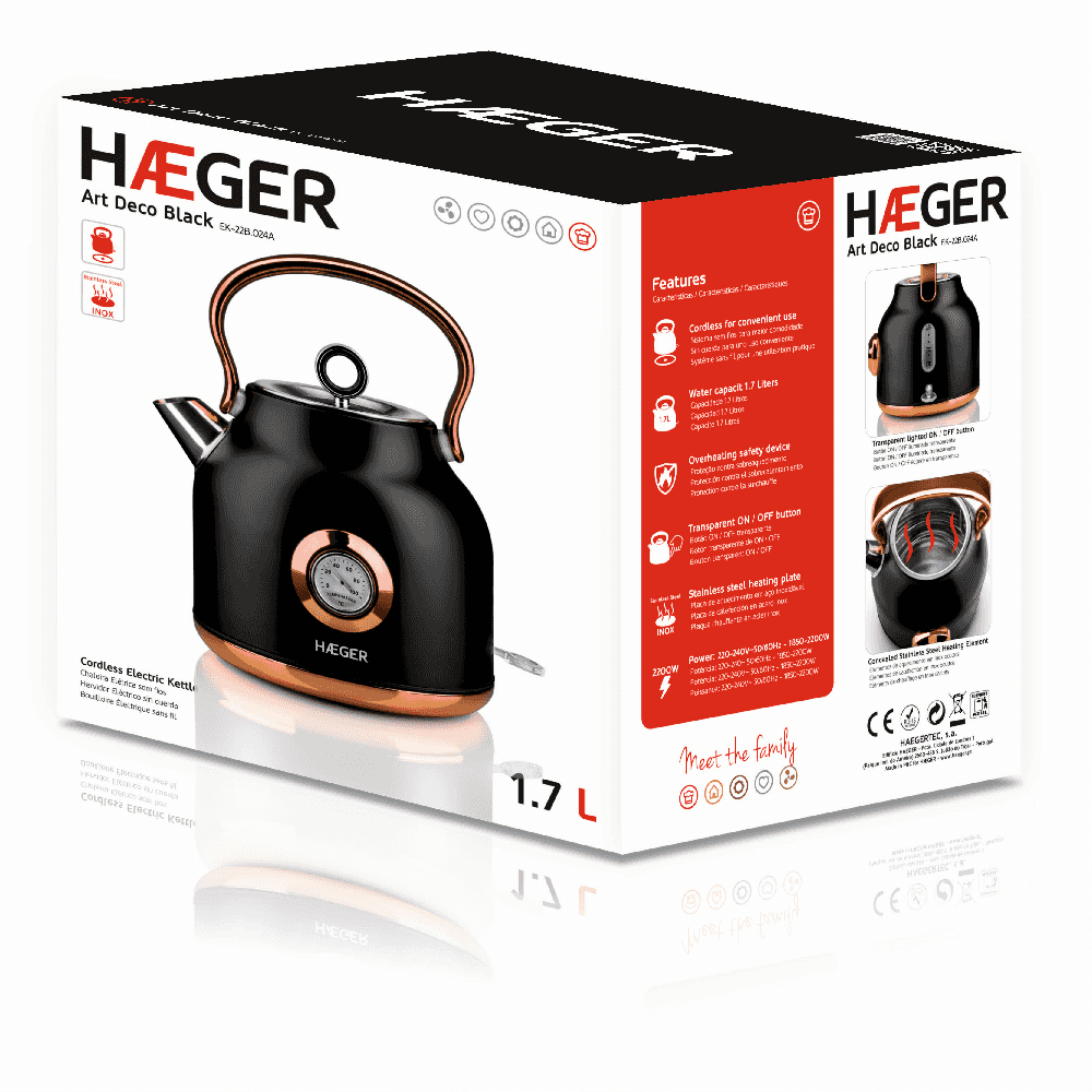 Electric kettle HAEGER ART DECO BLACK – Inox 1,7L 2200W