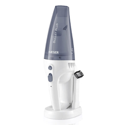 HAEGER Bullet Plus Grey handheld vacuum on charging base
