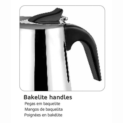 Moka Coffee Maker HAEGER SS MOKA POT 6 – Stainles Steel, 6 cups